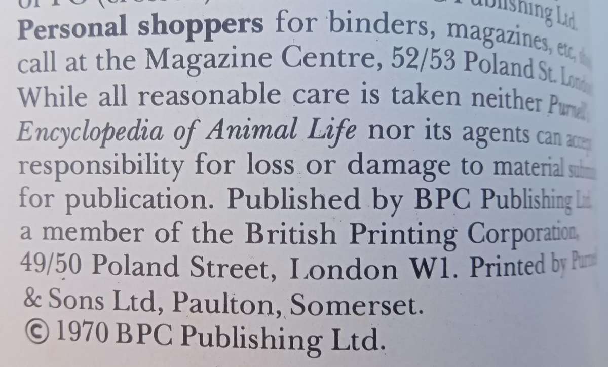 1970 Purnell's Encyclopedia Of Animal Life No86 (Vol6 No6)
