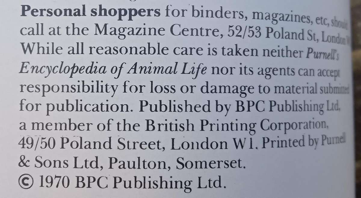 1970 Purnell's Encyclopedia Of Animal Life No87 (Vol6 No7)