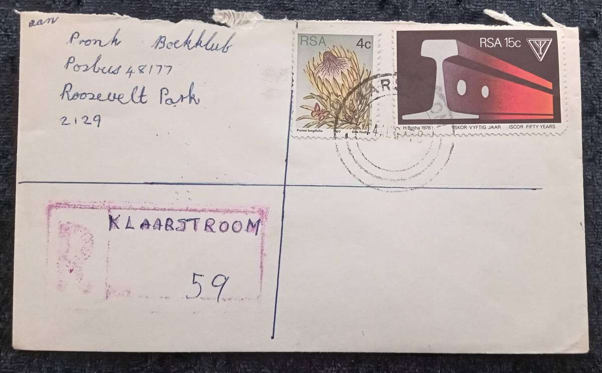 Mail/Postage/Domestic- Klaarstroom Registration Label and Cancel.