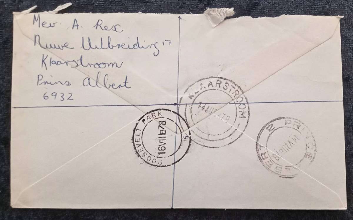 Mail/Postage/Domestic- Klaarstroom Registration Label and Cancel.