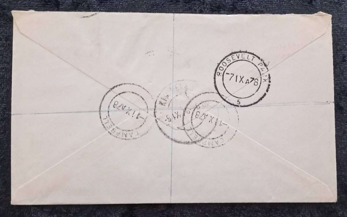 Mail/Postage/Domestic- Campbell Registration Label and Cancel.