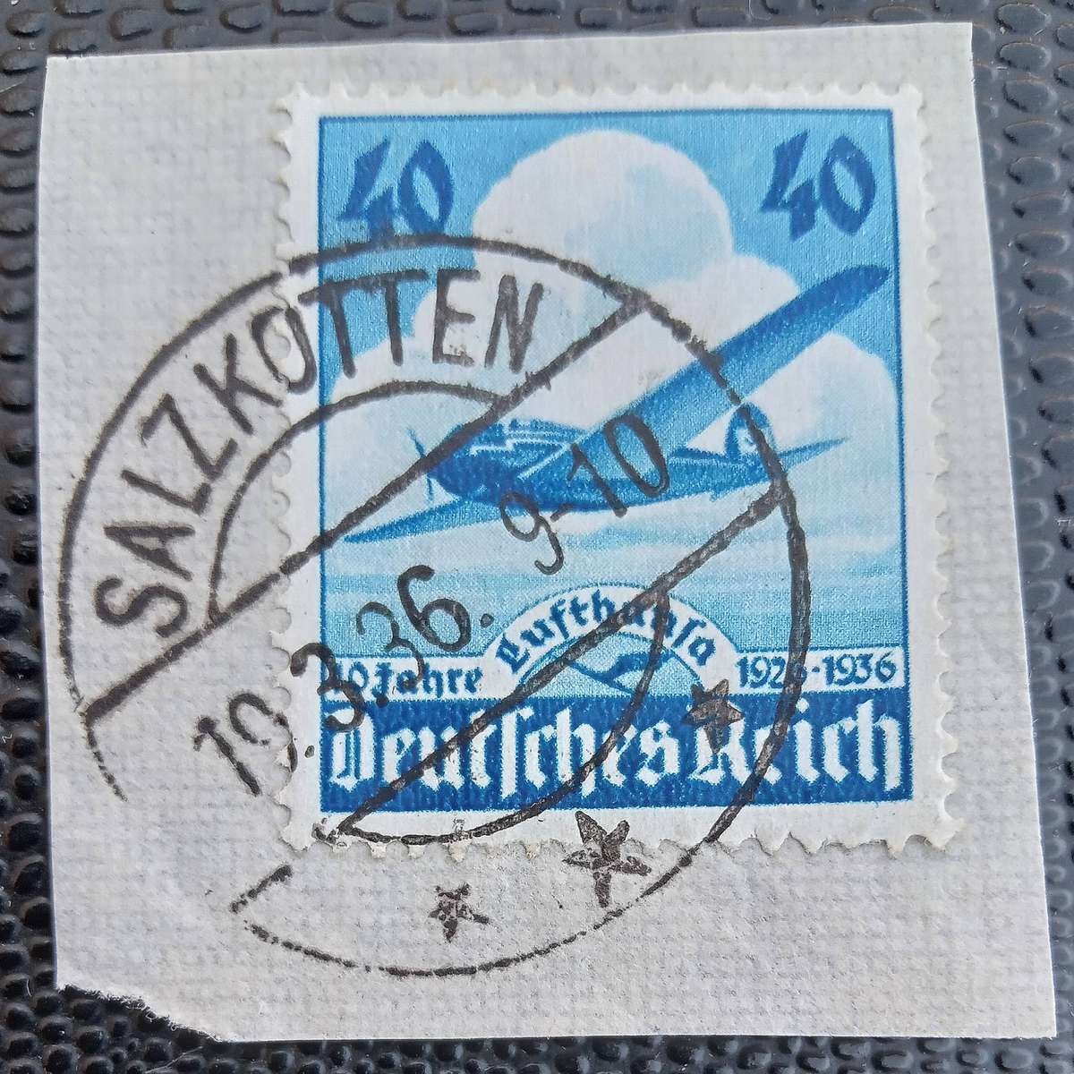 1936 German Cancel. 1936 The 10th Anniversary of Lufthansa on piece