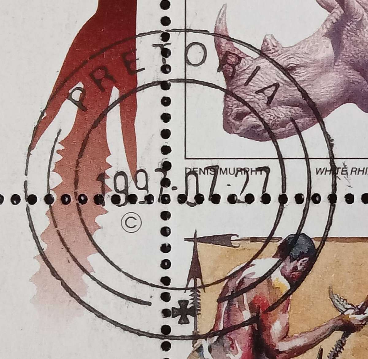 1997 R.S.A. 'Thulumela' Advertising strip on the big 5 Airmail postcard stamps used Stamps Used.