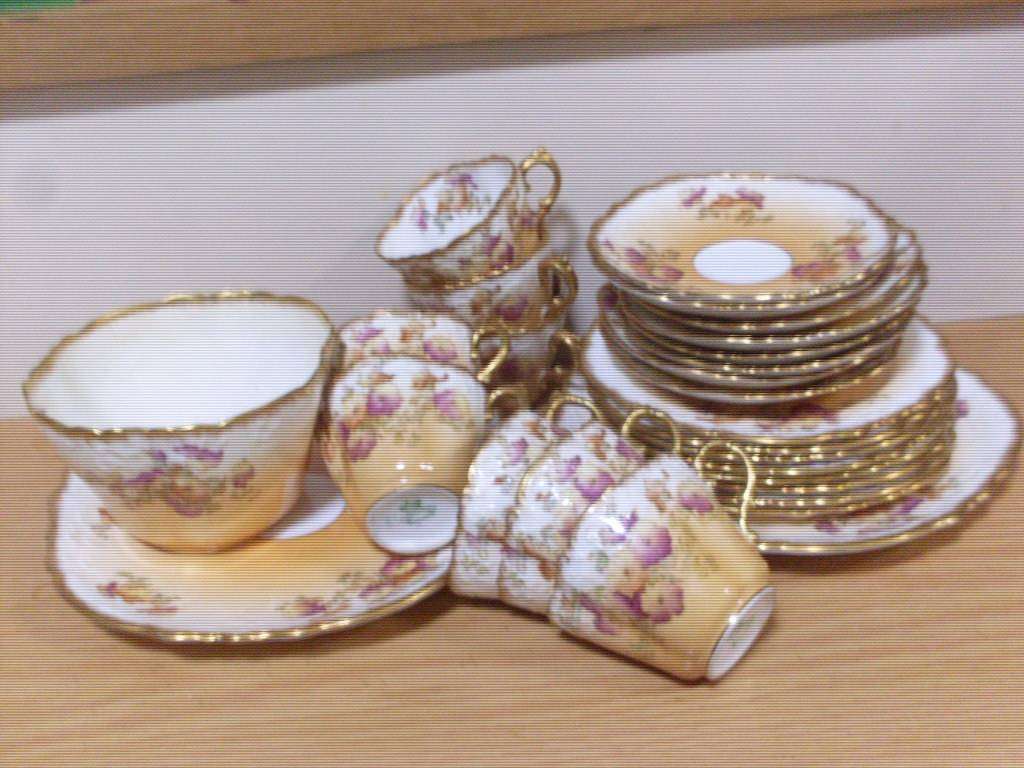 VINTAGE AYNSLEY 27 PIECE TEASET...ORANGE/FLORAL/GOLD PATTERN NO 11604