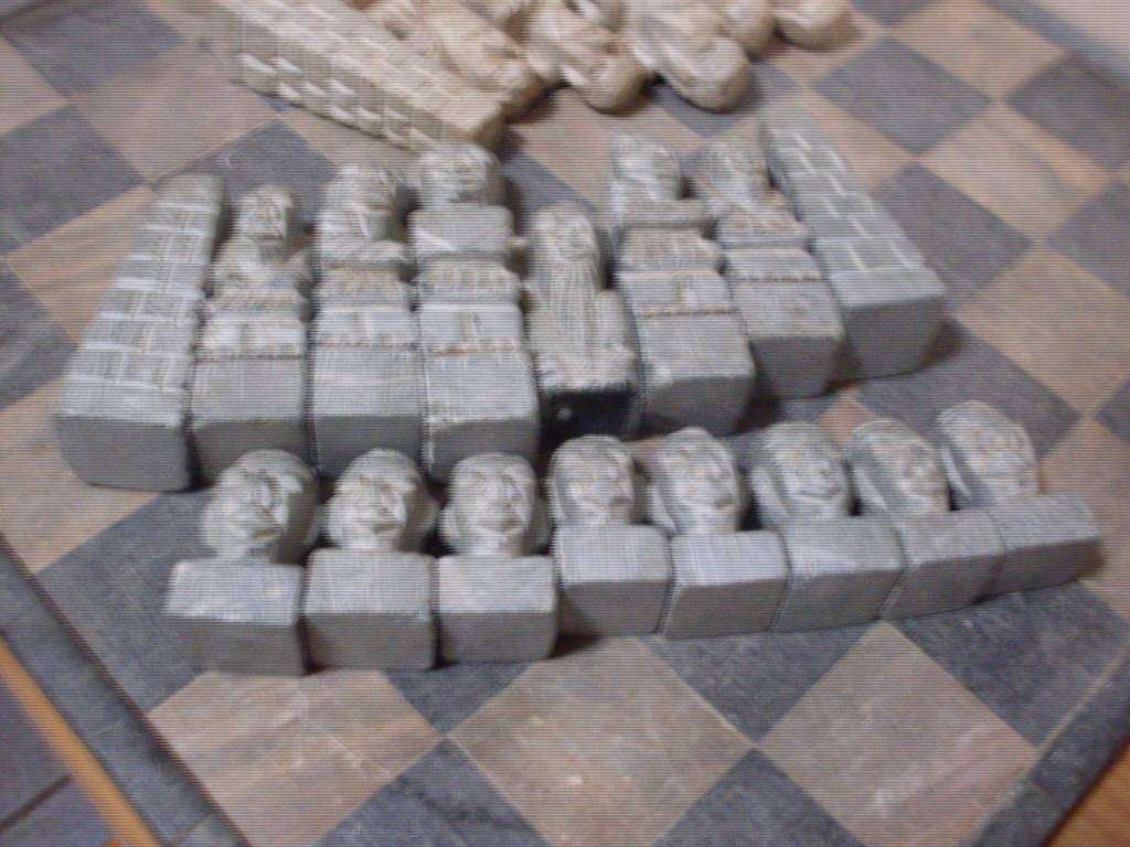 STUNNING SOAPSTONE CARVED AFRICAN HEADS AND CHESS BOARD COMPLETE
