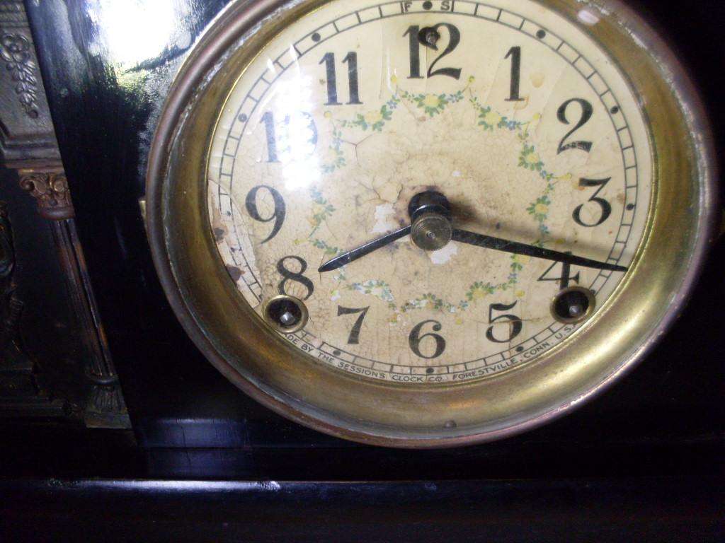 WOODEN SESSIONS (FORESTVILLE USA ) ROMAN STYLE MANTLE CLOCK CIRCA  1890