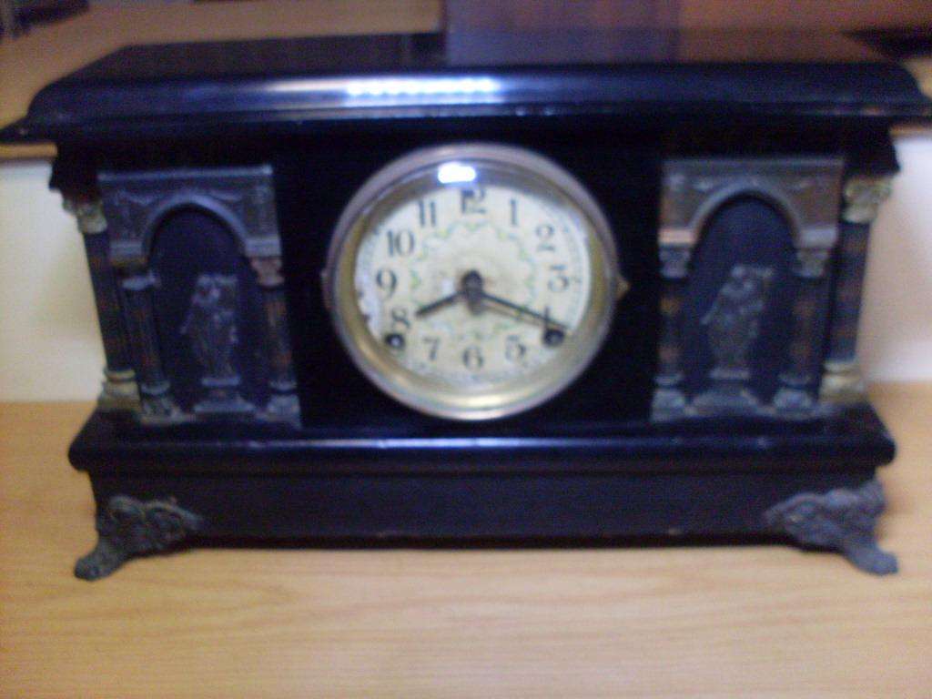 WOODEN SESSIONS (FORESTVILLE USA ) ROMAN STYLE MANTLE CLOCK CIRCA  1890
