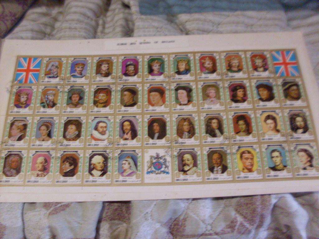 UM AL QUWAIN KINGS & QUEENS OF ENGLAND FULL SHEET OF POSTAGE STAMPS...1971