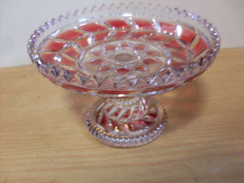 MURANO/VENETIAN RED AND CLEAR GLASS TAZZA