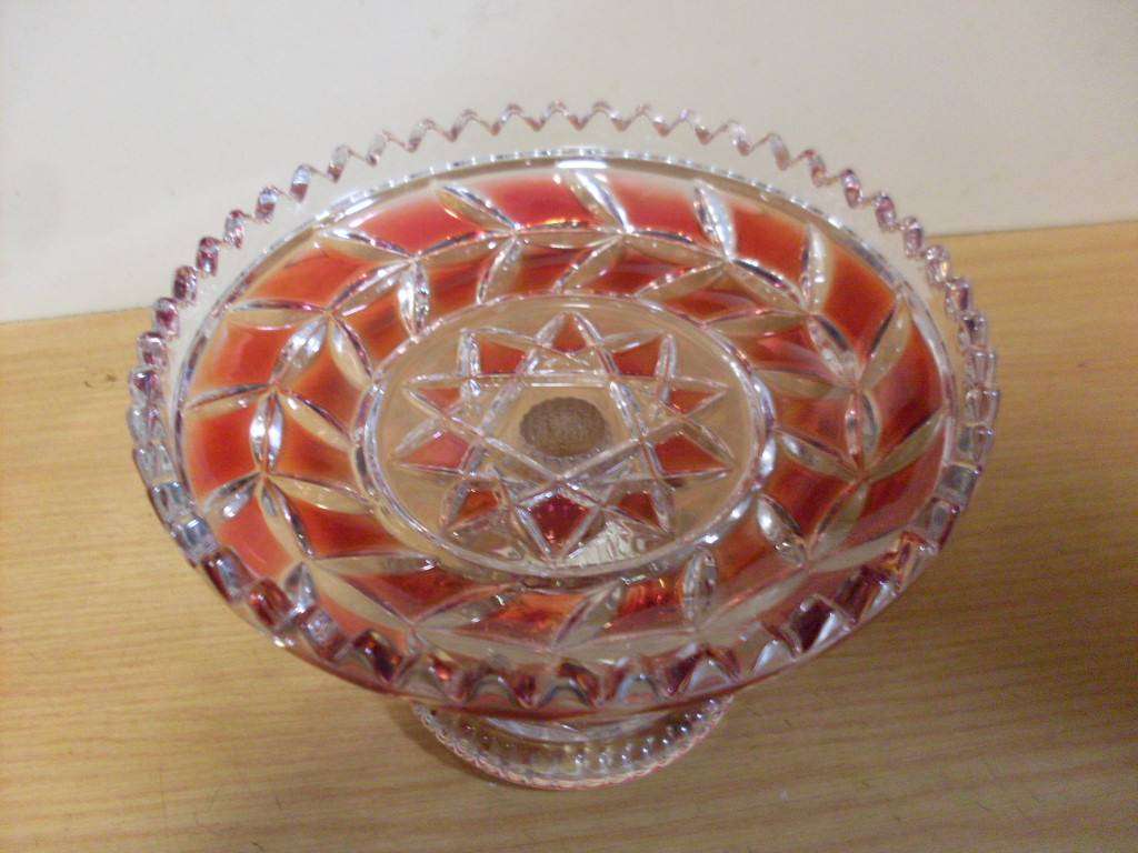 MURANO/VENETIAN RED AND CLEAR GLASS TAZZA
