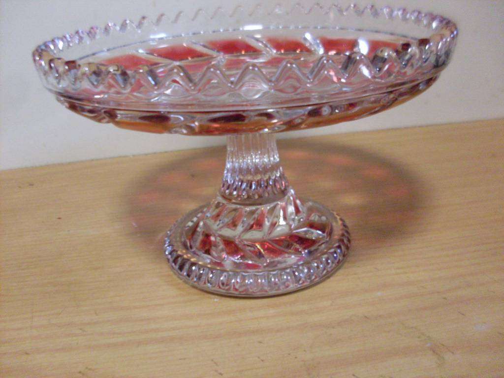MURANO/VENETIAN RED AND CLEAR GLASS TAZZA