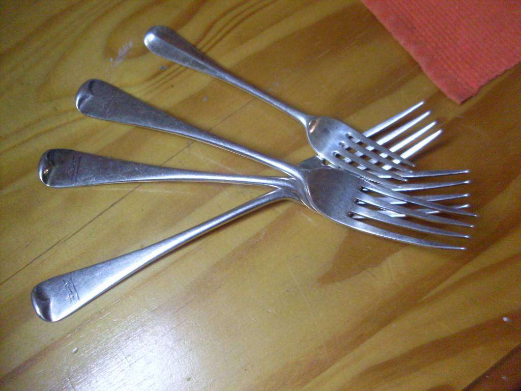 3 FORKS LONDON 1858 HALLMARKED SILVER ..AND 1 OTHER FORK HALLMARKED..WEIGHT 142.76 GRAMS