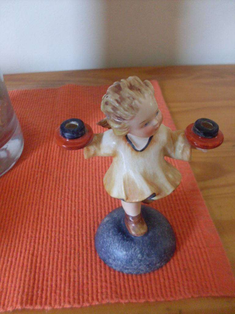 RARE GOEBEL  ANGEL FIGURINE HOLDING 2 RED CANDLE HOLDERS..MARKED SPO 11