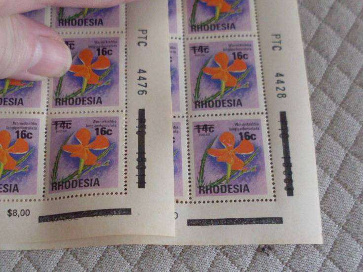 RHODESIA 2 FULL SHEETS ....14 CENTS OVERPRINTED 16 CENTS...50 POSTAGE STAMPS PER SHEET