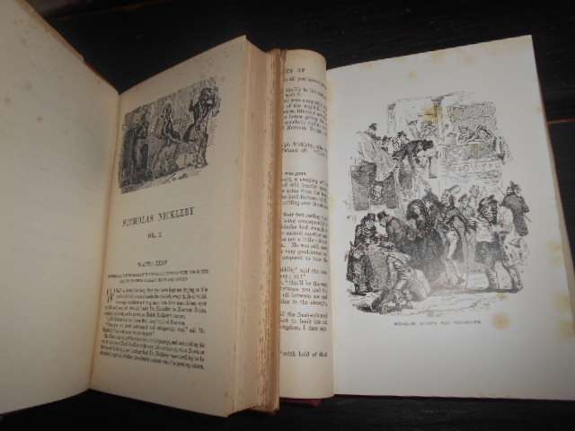 2  antique Charles Dickens  books  - NICHOLAS NICKLEBY  volume 1 & d 2 -  Caxton Pub with plates