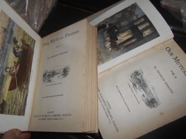 2 antique Charles Dickens  books -OUR MUTUAL FRIEND-  vol 1 & d 2 -  Caxton Pub with plates