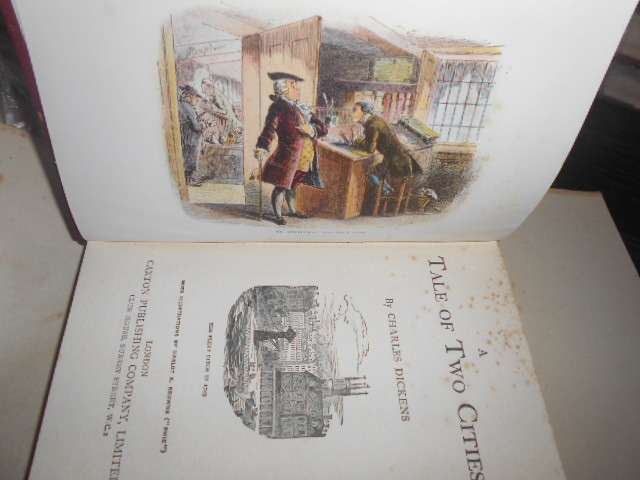 Charles Dickens -  1  antique volume  TWO CITIES -  Caxton Pub books with colour plate