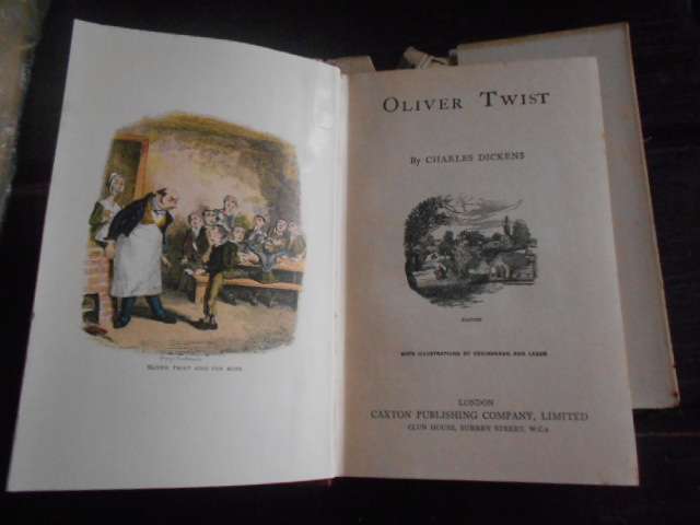 Charles Dickens -  1 antique volume  OLIVER TWIST  -  Caxton Pub books with colour plates