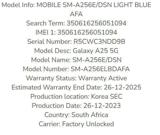 Samsung A25 5G 6GB 128GB Light Blue Dual Sim