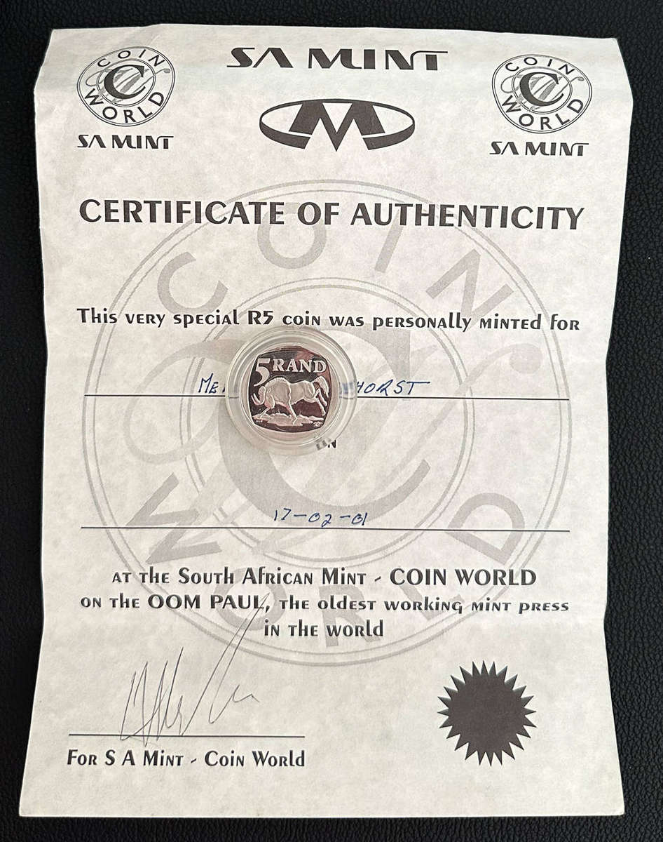 Very Scarce 2001 R5 Coin World Oom Paul with COA