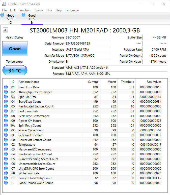 2 Terabyte Seagate external Hard Drive ST2000LM003 HN-M201RAD 2000GB