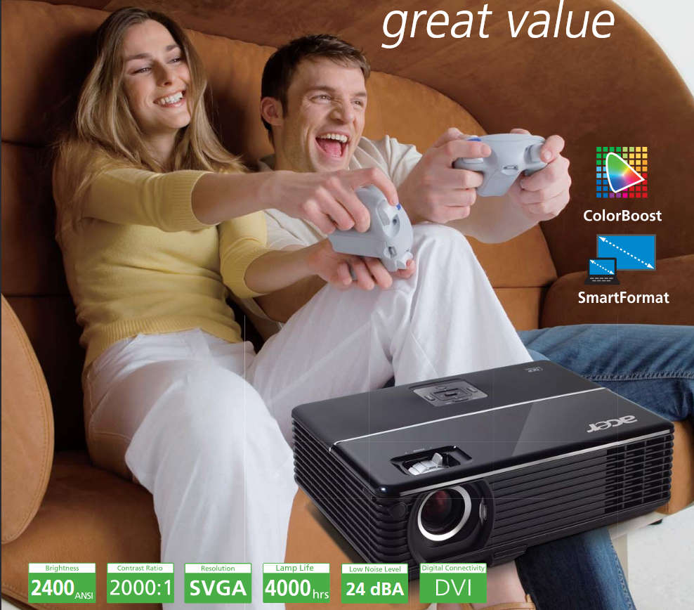 Acer P1165 Projector SVGA Conference Room Projector DSV0701, 90 Lamp Hour