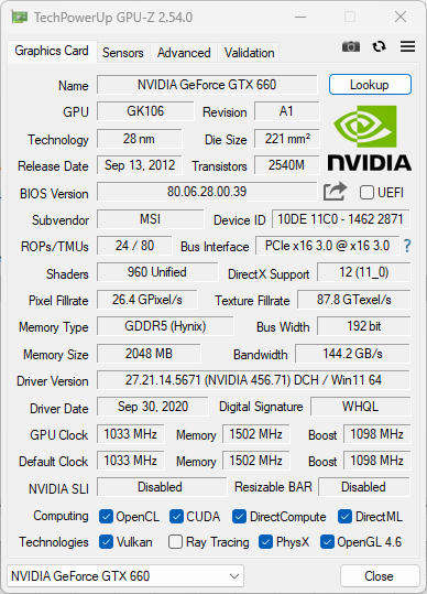 MSI GTX 660 Twin Frozr III OC 2GB GDDR5 192 bit Graphics Card GPU