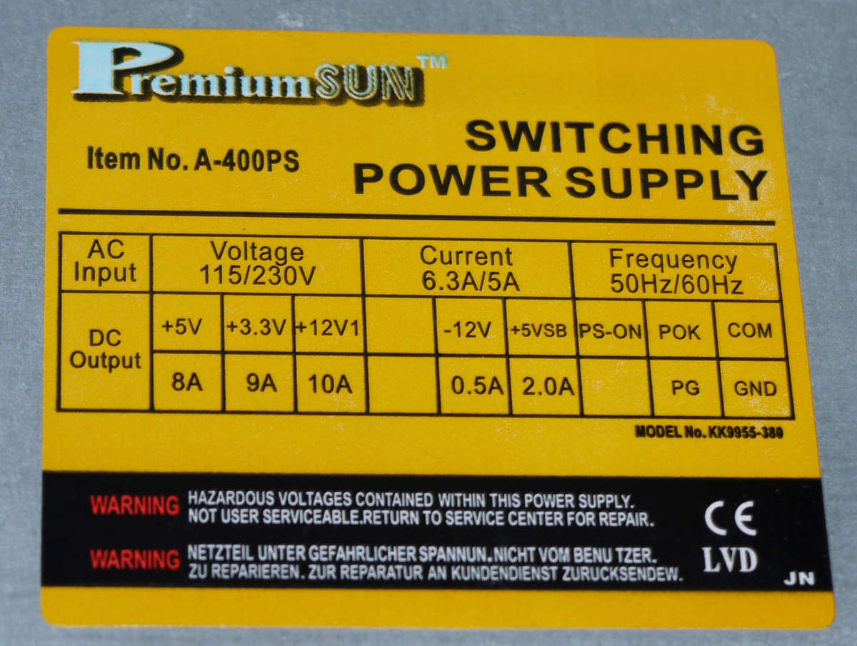 PremiumSUN 390W ATX Power Supply(USED)