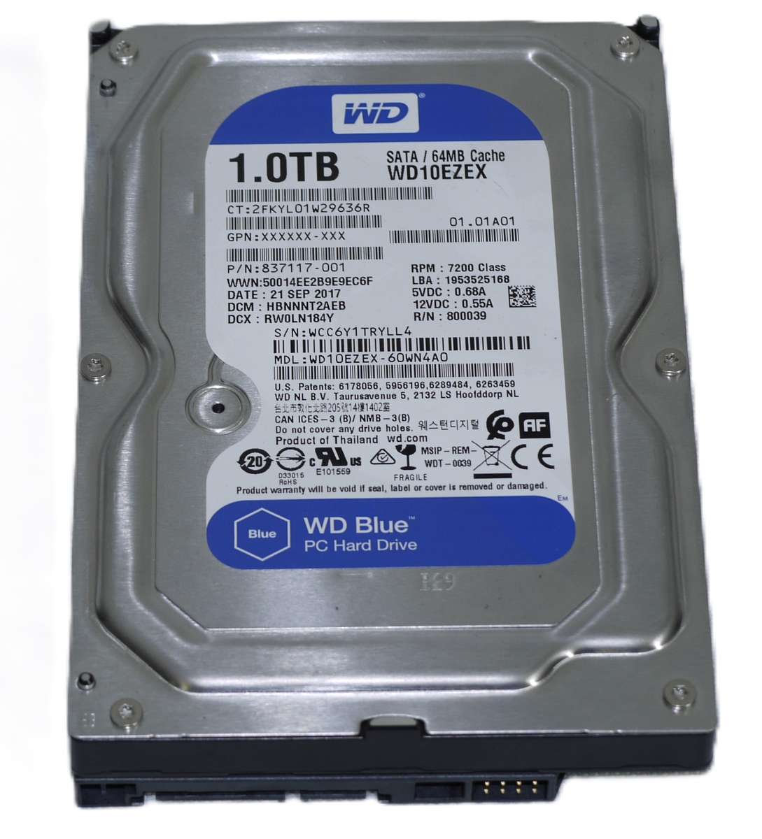 Western Digital Hard drive HDD 1TB 7200 RPM WD-WCC6Y1TRYLL4 (Power on Hours: 48 Hours)