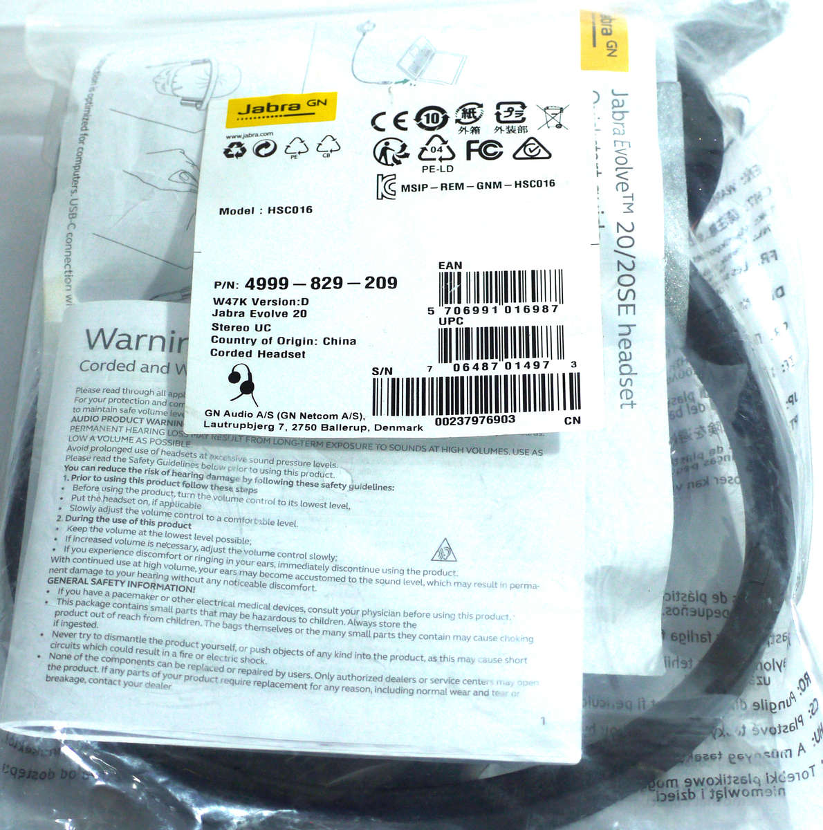Jabra EVOLVE 20 UC Stereo USB Headband 4999-829-209 (OPEN BOX)