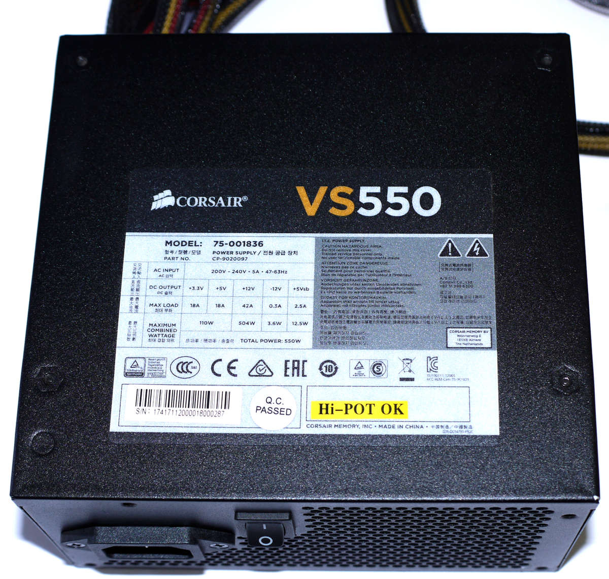 Corsair VS550 550 Watt Power Supply 80 PLUS VS550 75-001836