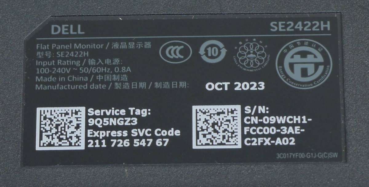 Complete Body/Frame for Dell SE2422H Monitor