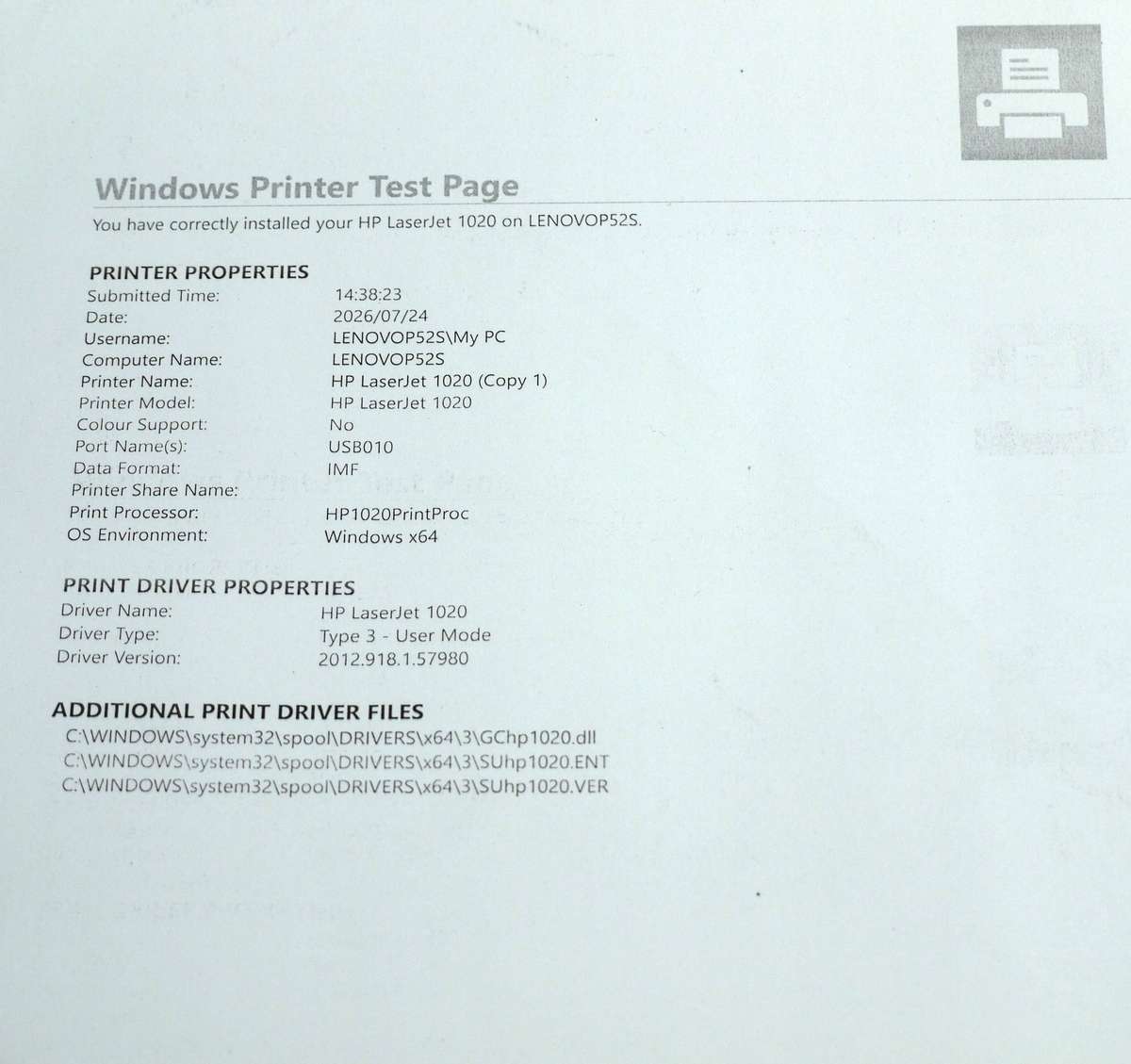 HP LaserJet 1020 Printer - Laser monochrome only [Low Toner/ Low Ink]
