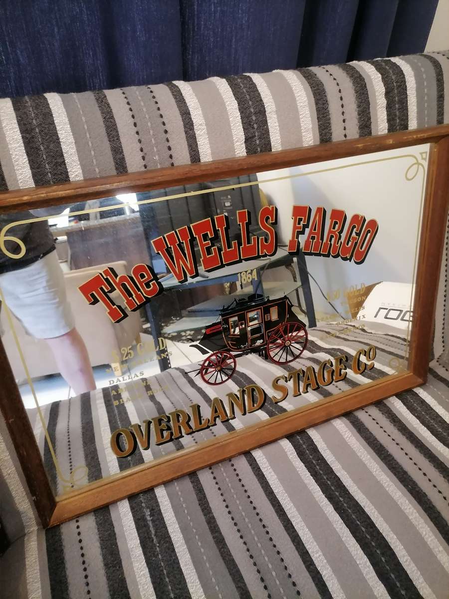 1960's Vintage The Wells Fargo Overland Stage Co Advertising Mirror - NO COMBINED SHIPPING