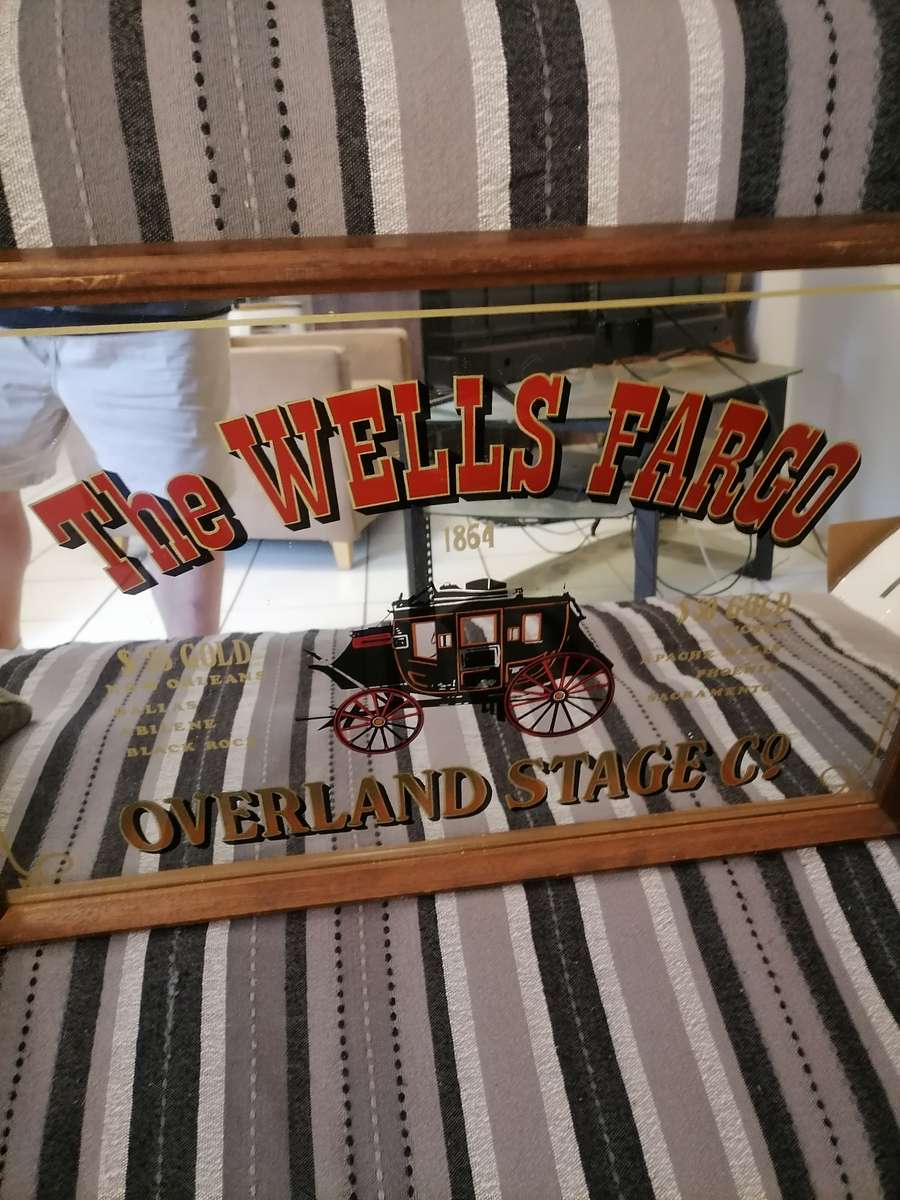 1960's Vintage The Wells Fargo Overland Stage Co Advertising Mirror - NO COMBINED SHIPPING