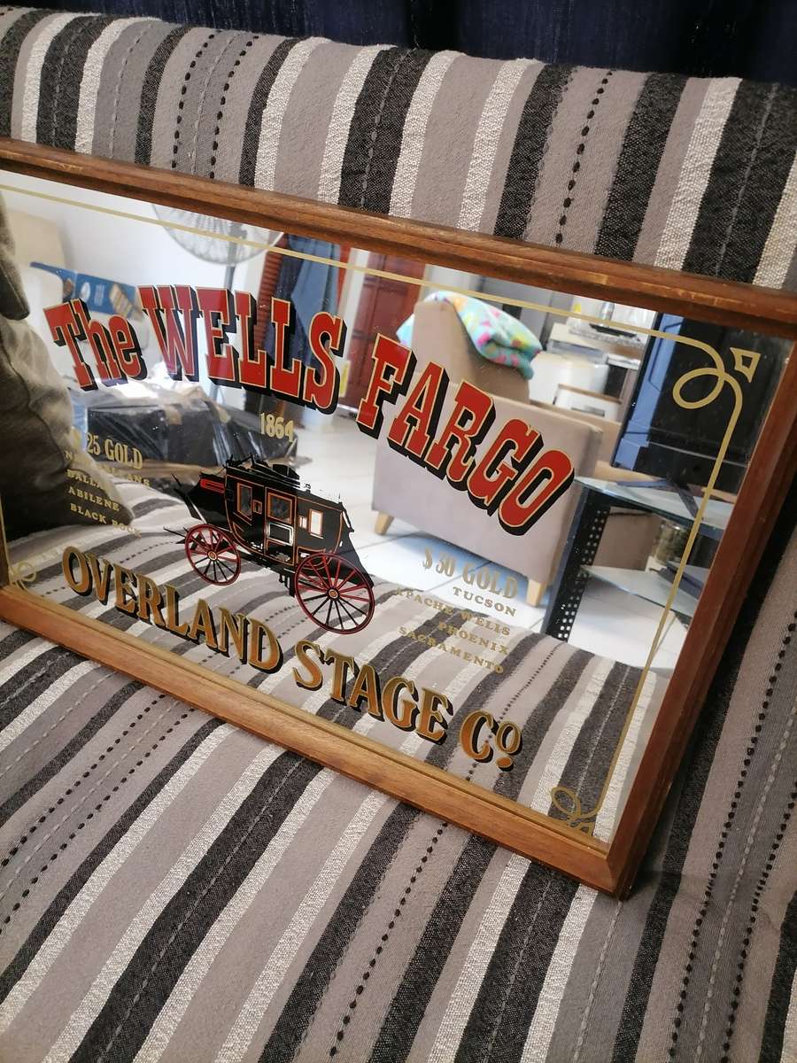 1960's Vintage The Wells Fargo Overland Stage Co Advertising Mirror - NO COMBINED SHIPPING