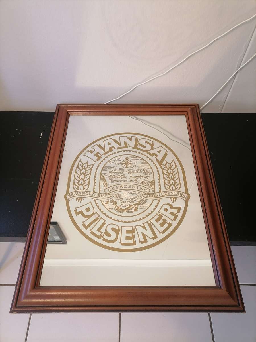 VINTAGE ORIGINAL HANSA PILSNER ADVERTISING MIRROR WITH FRAME 690MM X 530MM - NO COMBINED SHIPPING