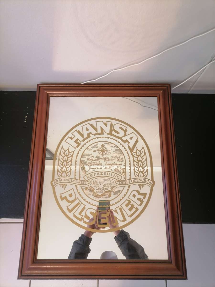 VINTAGE ORIGINAL HANSA PILSNER ADVERTISING MIRROR WITH FRAME 690MM X 530MM - NO COMBINED SHIPPING