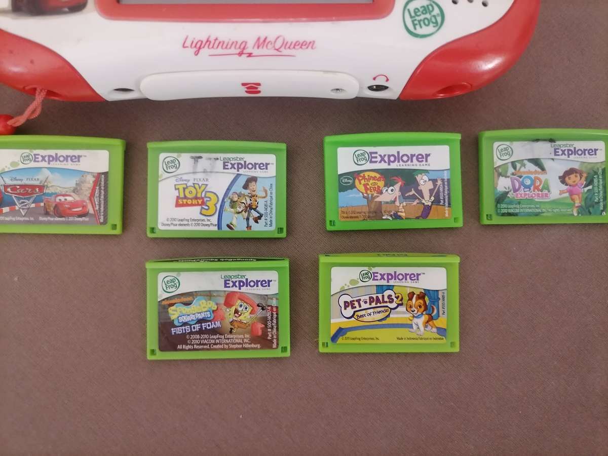 Leap Frog Leapster Explorer Handheld System Lightning Mcqueen with Camera Module - 7 GAMES - WORKS