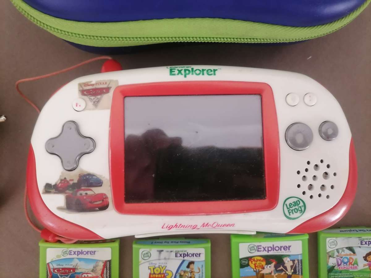 Leap Frog Leapster Explorer Handheld System Lightning Mcqueen with Camera Module - 7 GAMES - WORKS