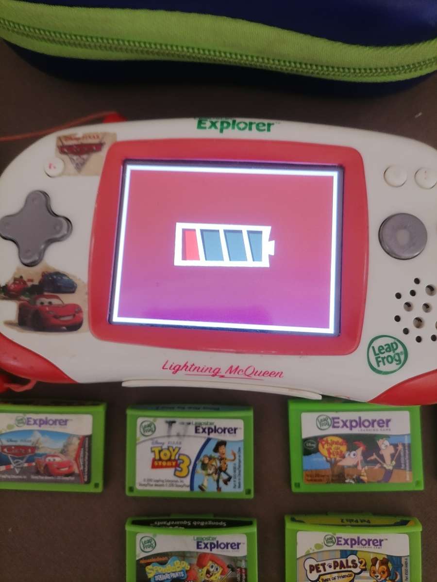 Leap Frog Leapster Explorer Handheld System Lightning Mcqueen with Camera Module - 7 GAMES - WORKS