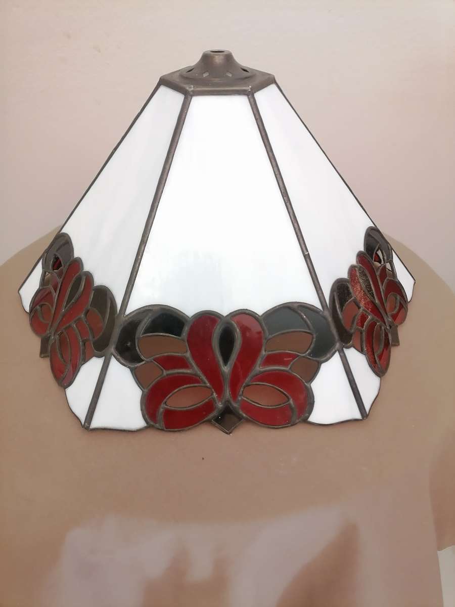 Stained Glass Lamp Shade AND Lead - H 27CM - D 37 CM - VERY NEAT NO CHIPS OR CRACKS