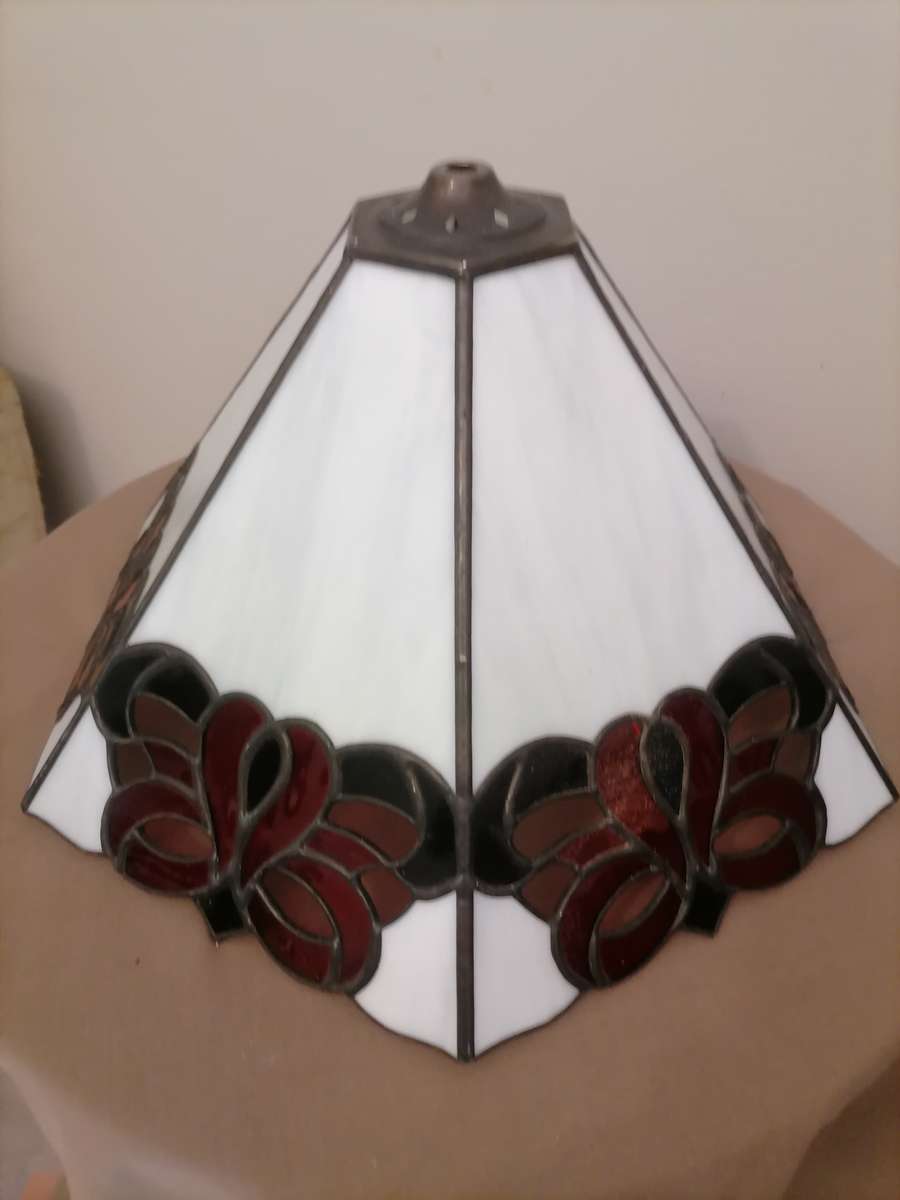 Stained Glass Lamp Shade AND Lead - H 27CM - D 37 CM - VERY NEAT NO CHIPS OR CRACKS
