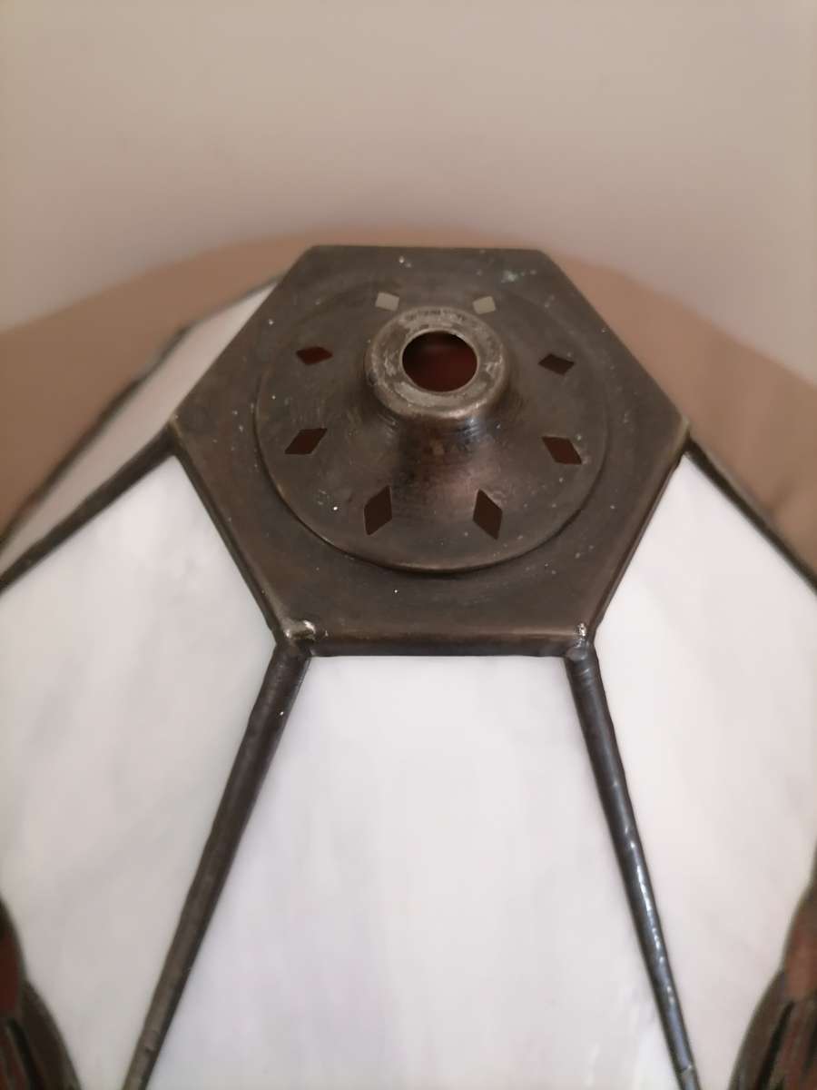 Stained Glass Lamp Shade AND Lead - H 27CM - D 37 CM - VERY NEAT NO CHIPS OR CRACKS