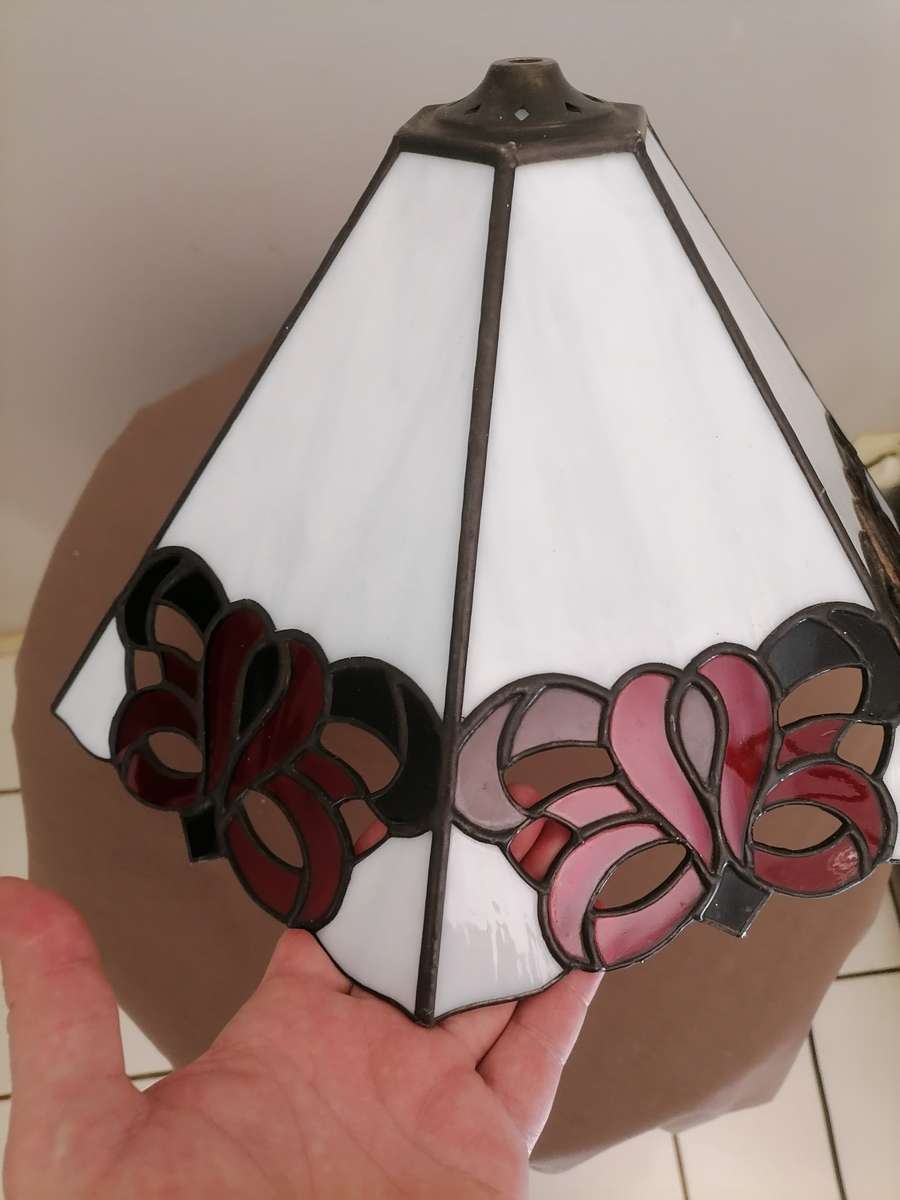 Stained Glass Lamp Shade AND Lead - H 27CM - D 37 CM - VERY NEAT NO CHIPS OR CRACKS