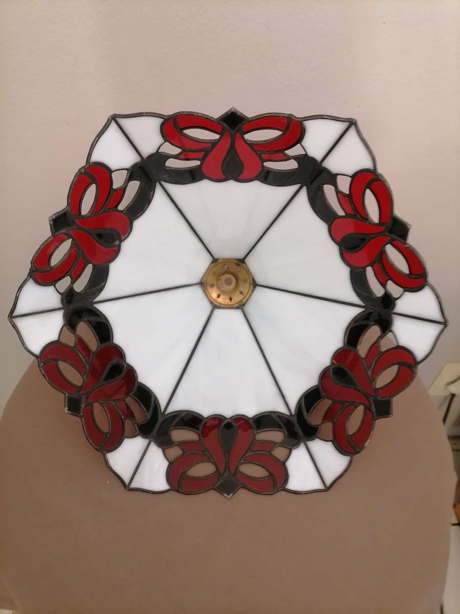 Stained Glass Lamp Shade AND Lead - H 27CM - D 37 CM - VERY NEAT NO CHIPS OR CRACKS