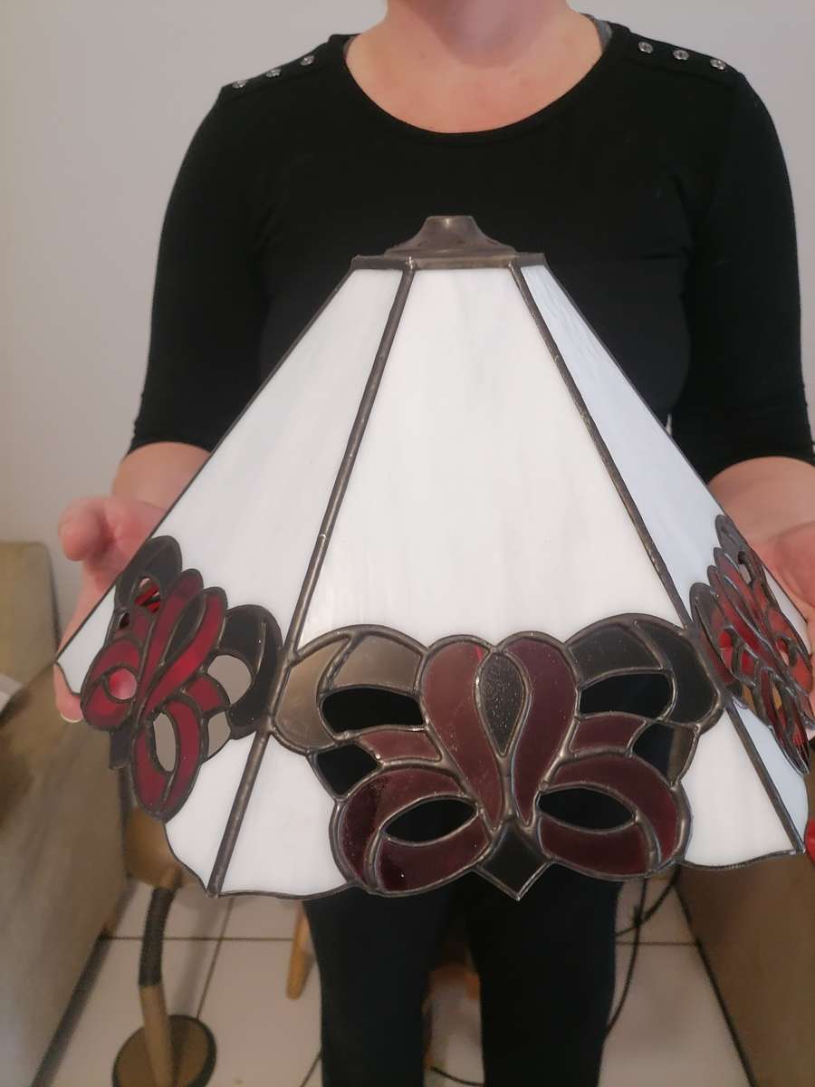 Stained Glass Lamp Shade AND Lead - H 27CM - D 37 CM - VERY NEAT NO CHIPS OR CRACKS