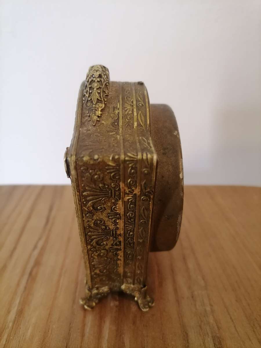 Small Brass 1954 4.25" High Carriage/Mantel Clock Fret Work - AS IS AS I DON'T HAVE THE KEYS TO WIND