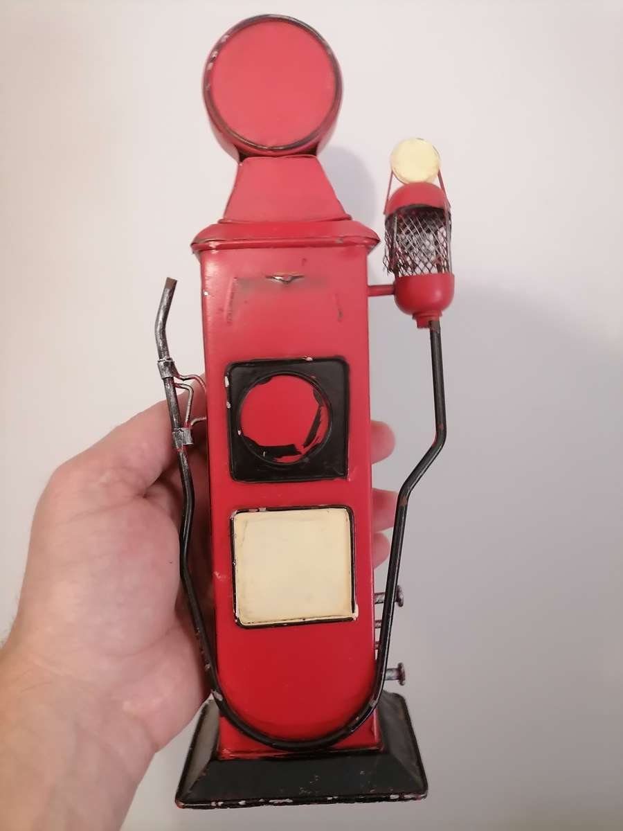 FUEL PUMP PRESSED METAL - MONEY BOX - 26 CM H X 8,5 CM L X 6,5 CM B - AMAZING CONDITION