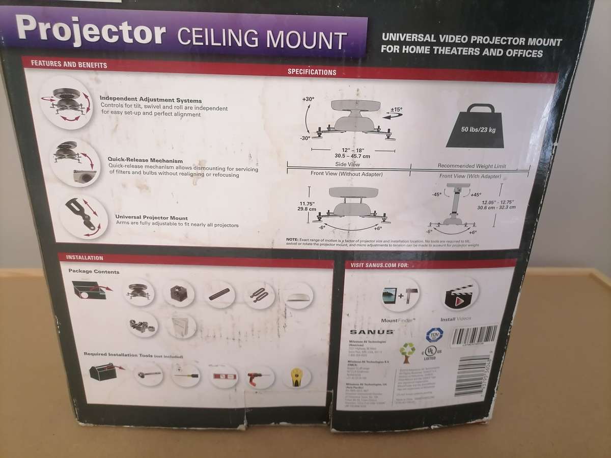 Sanus Tilt & Swivel Ceiling Mount for TV Projectors (VMPR1B) - Brand New Box just been opened